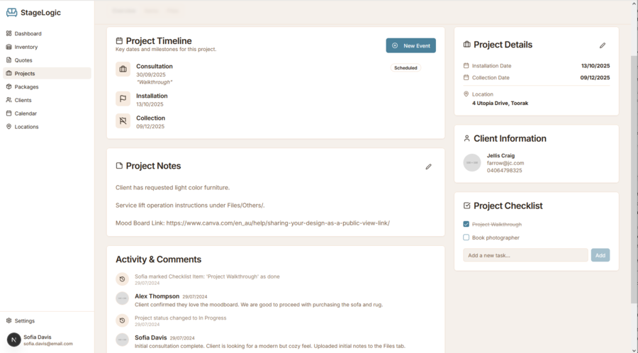A digital dashboard showing project details and team collaboration.